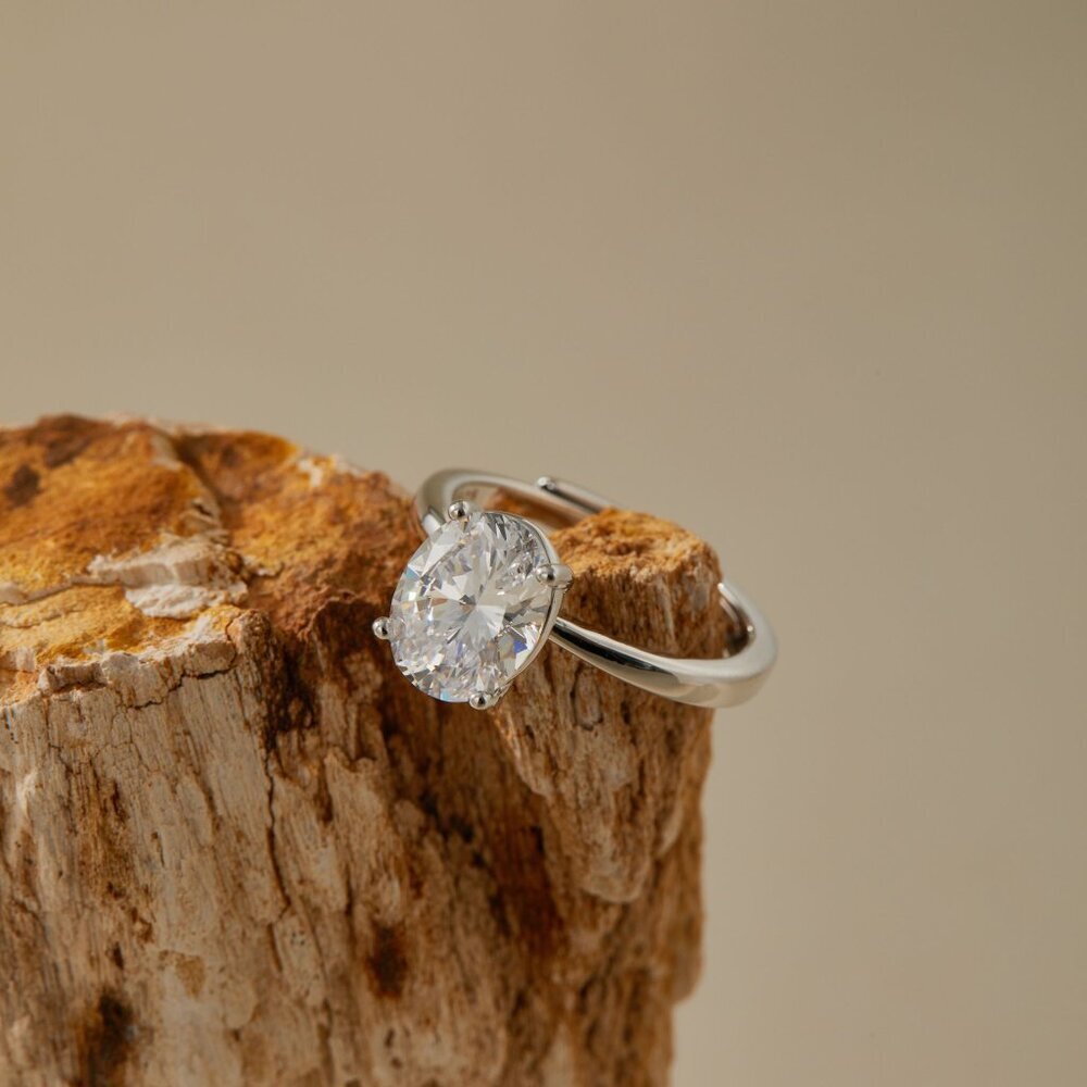 Sterling Silver 1 ct Oval CZ Solitaire Ring 1ct Adjustable Band Museori - Picture 10 of 13